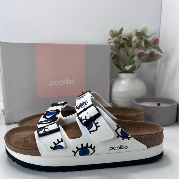 Papillio Birkenstock Arizona Pap Platform Sandal Eyes White Men 10 NWB Narrow